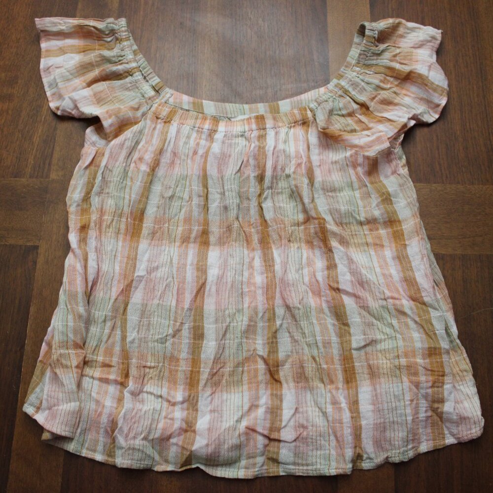 Lucky Brand Crinkle Off Shoulder Ruffle Short Sleeve Top Size Small NWT